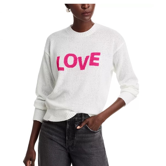 Aqua Love Graphic Crewneck Sweater Small White/Pink NWT - Picture 2 of 6